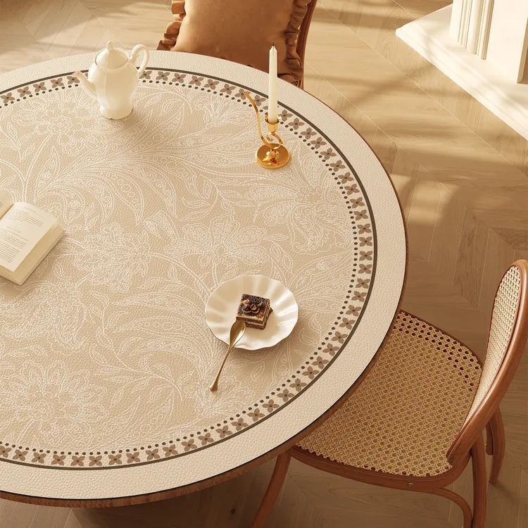 中古风圆桌桌布防水防油免洗轻奢高级感餐桌垫pvc圆形茶几桌面垫