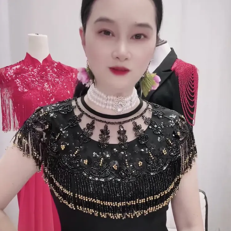 欧美风重工流苏订珠百搭披肩 P001