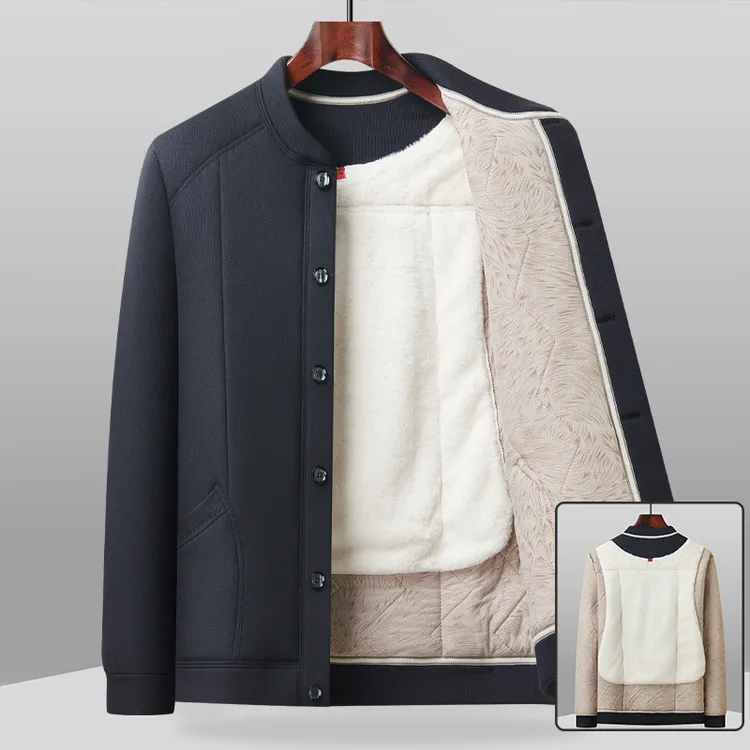 老年人棉衣男士冬季爸爸装加绒加厚保暖棉服弹力老人内穿棉袄外套