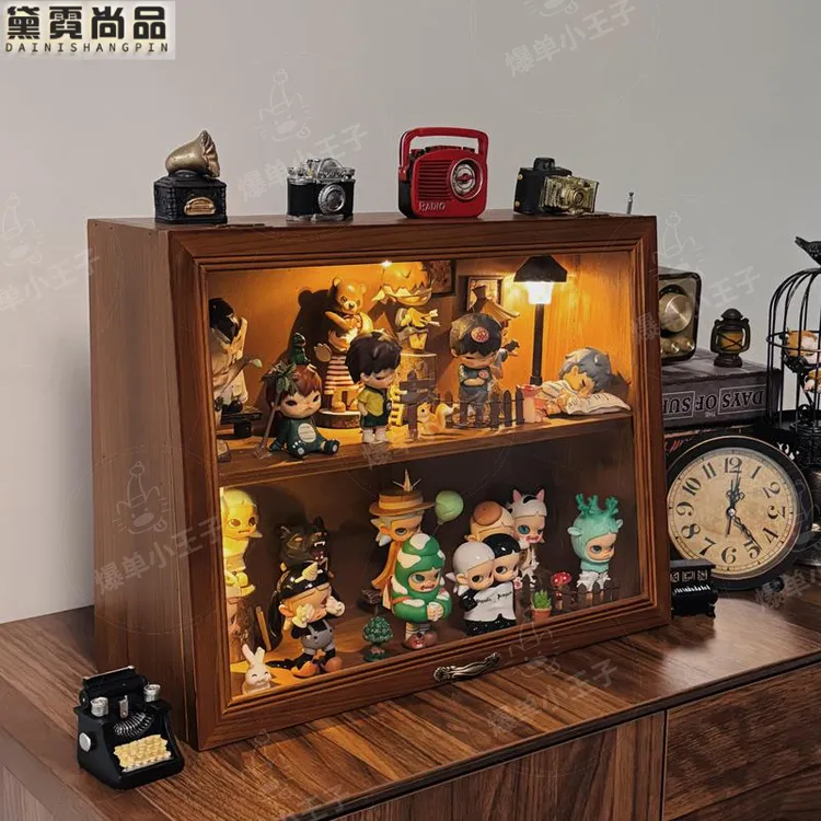 复古盲盒收纳盒桌面大容量小野diy造场景透明手办小痛柜展示架子