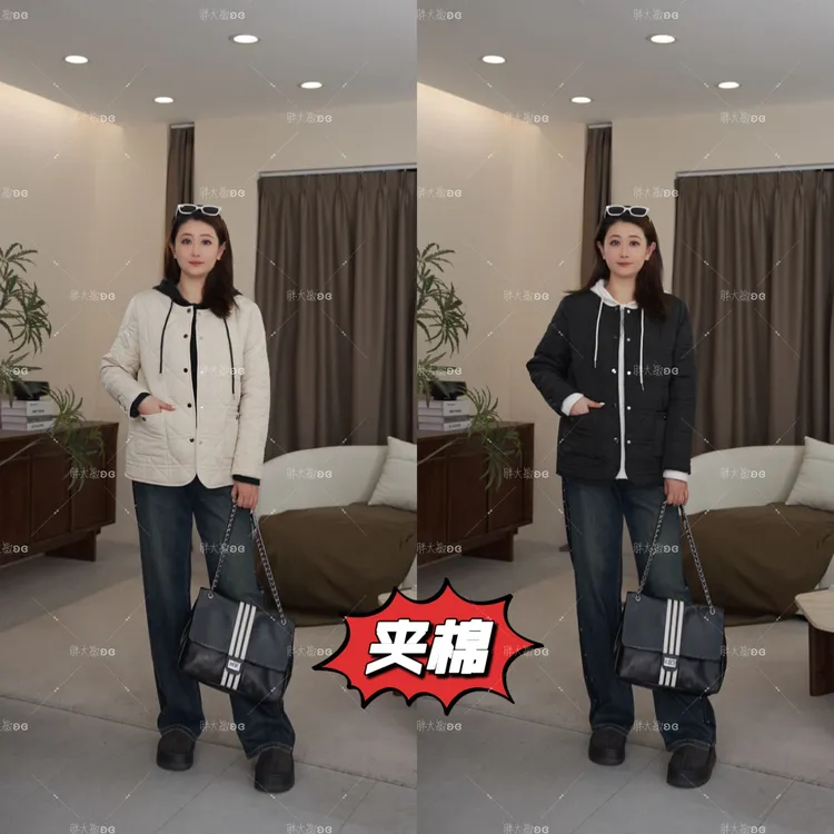 【上新】冬款外套PDM22638新款圆领正肩洋气菱格棉服大码女装外套