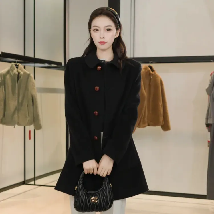 GIRDEAR/哥弟秋冬款显高加长版Chic风高品质绵羊毛大衣外套140060