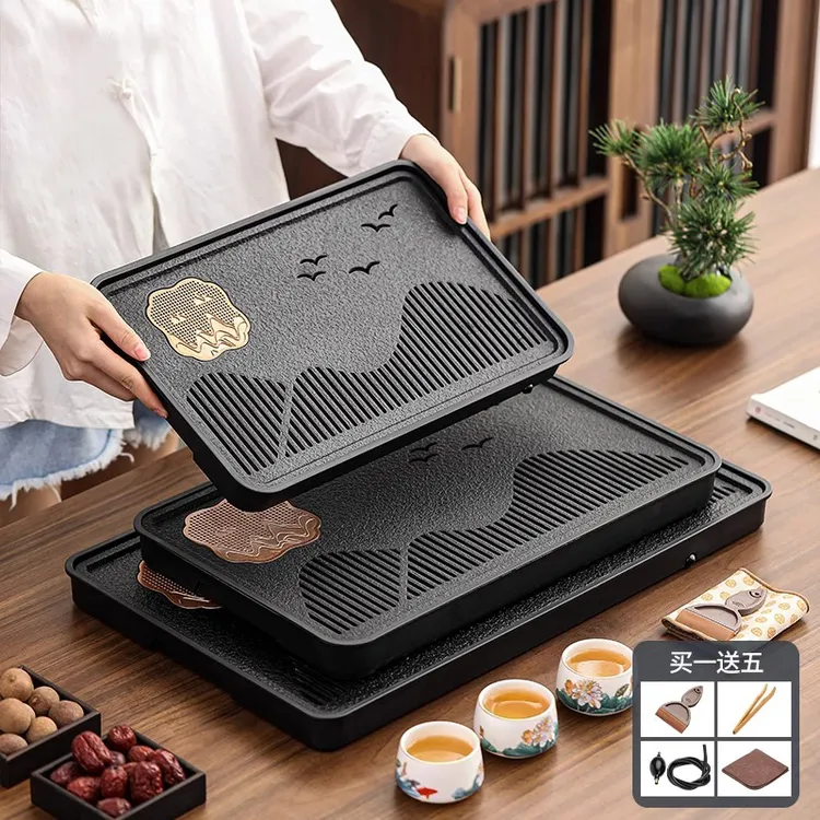 茶盘家用小型新款客厅高档乌金石茶海轻奢沥储水式干泡小茶台托盘
