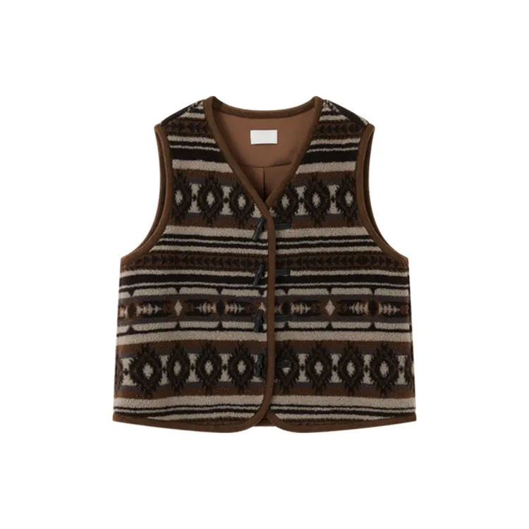 Vena label2025冬复古提花毛绒牛角扣马甲女580dopdop买手店