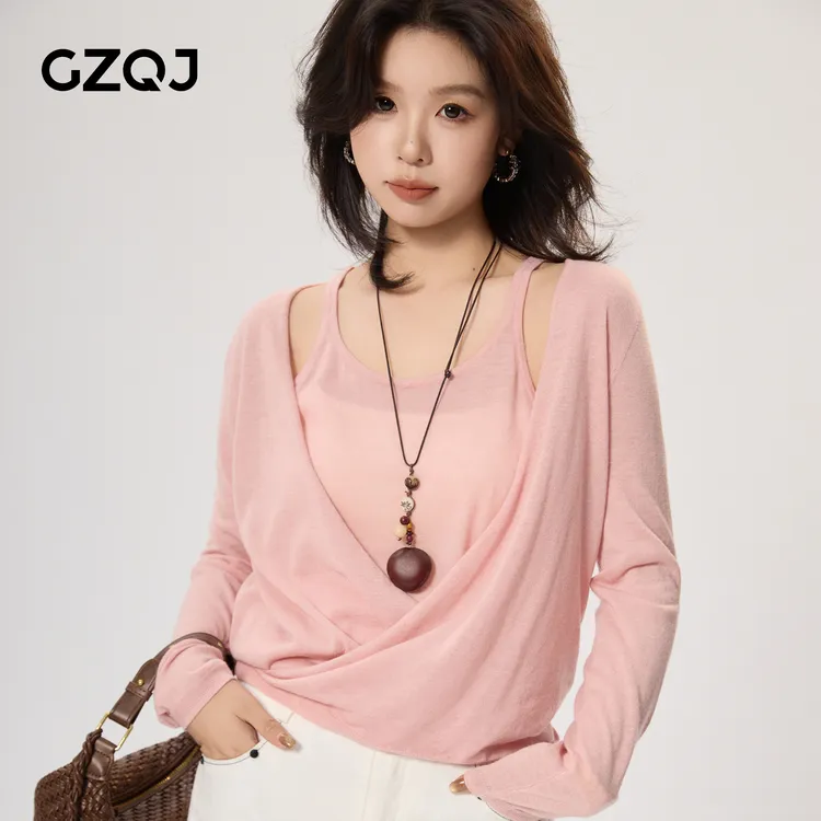 老琴私服【柔光织语】欧若风设计感吊带假两件针织衫女秋款 98259