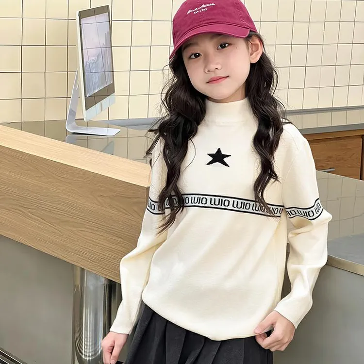 女童套头毛衣男童高领针织衫秋冬百搭时尚中大童星星打底衫亲肤绒