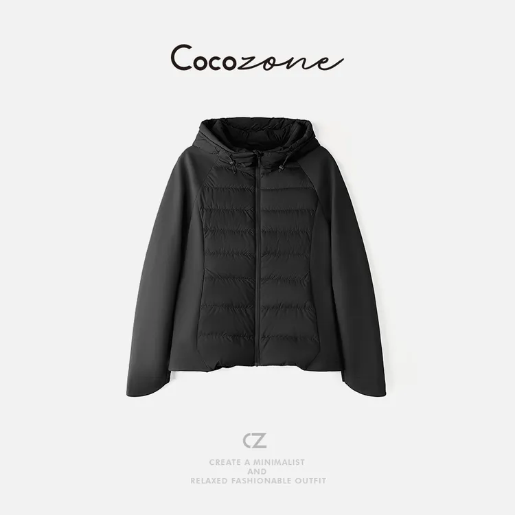 COCO ZONE 刘一一 “95鹅”连帽纯色简约格纹羽绒服 CD2A2410