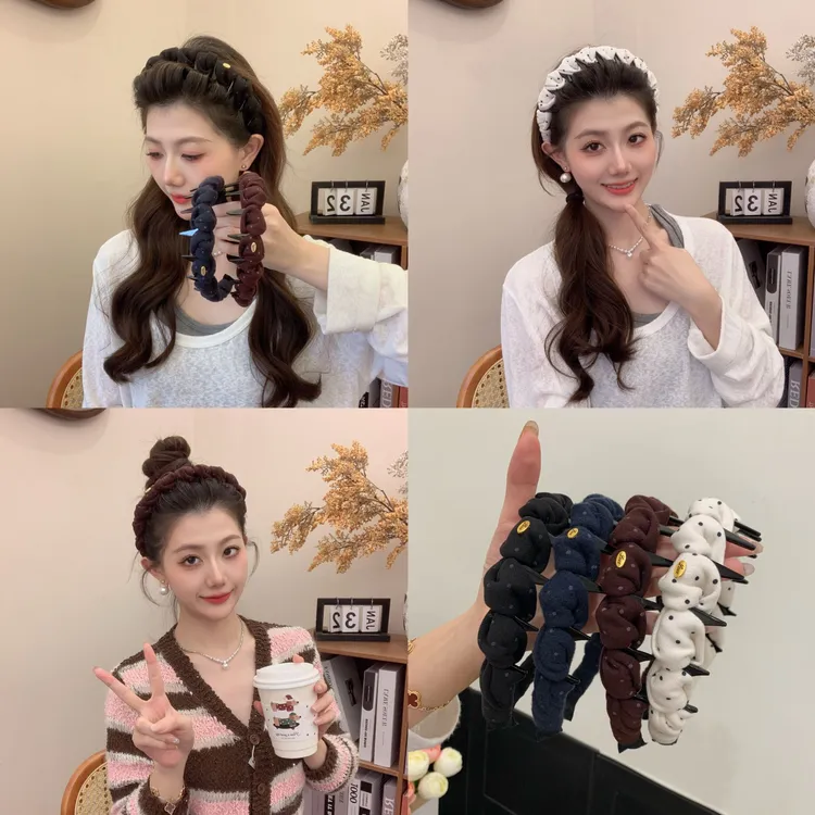 毛呢褶皱波点蓬松发箍女带齿防滑增高颅顶头箍显脸小高级感头饰