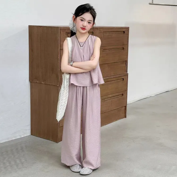 女童装夏装套装2025新款中大儿童无袖背心阔腿裤两件套小女孩韩版