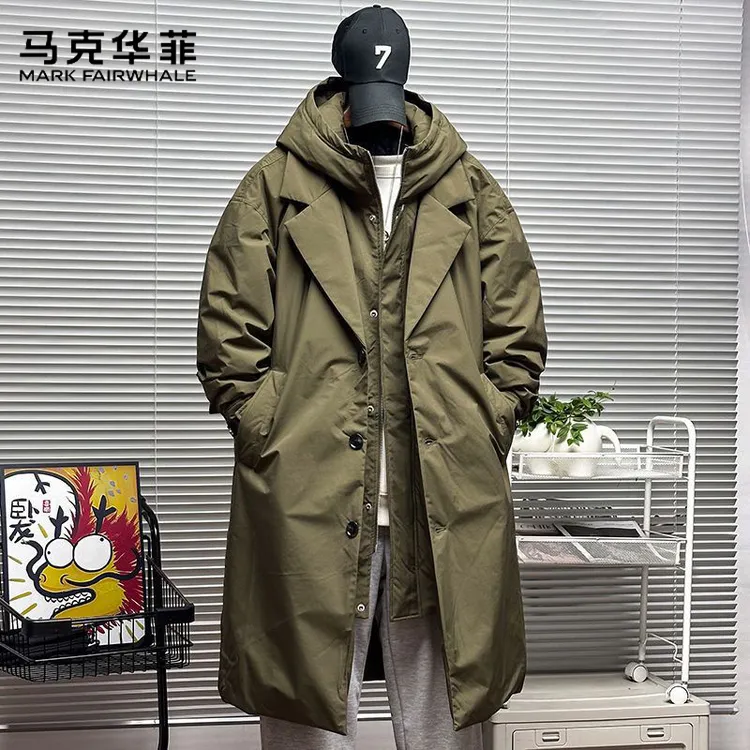马克华菲假两件中长款连帽外套男士2025秋冬新款轻熟都市痞帅大衣