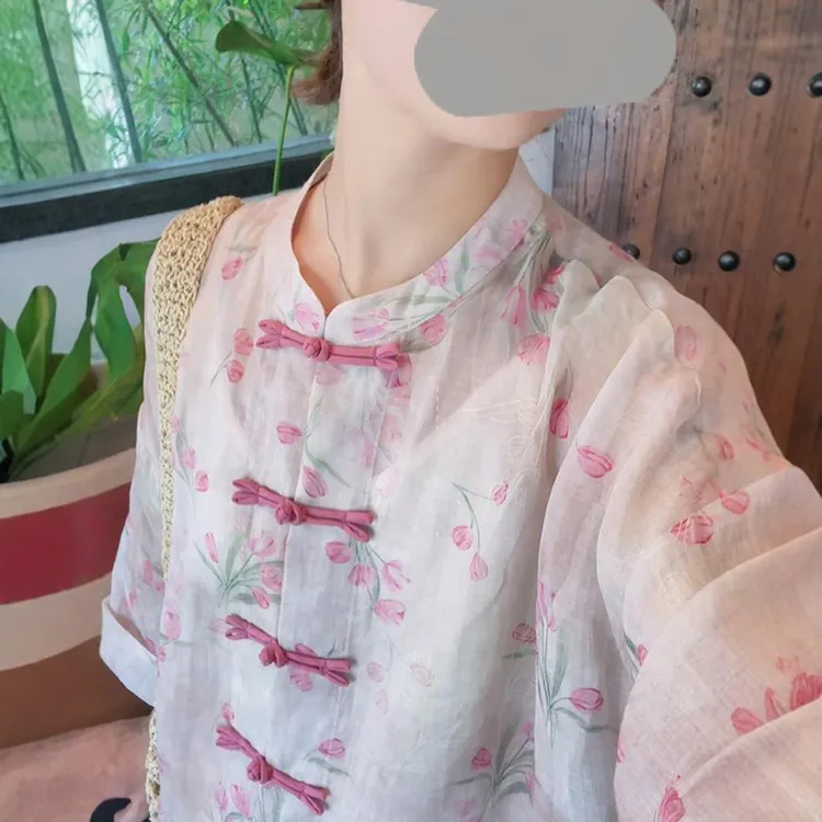 夏季新款复古盘扣气质衬衫女高腰短裤女新中式国风时尚气质两件套