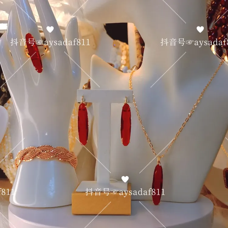 铜合金锆石吊坠 简约百搭小众俄罗斯585紫金色项链耳环戒指手镯