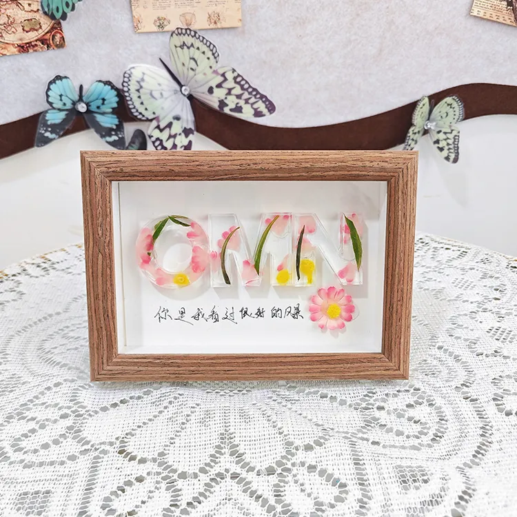 diy手工滴胶真干花花朵字母相框摆件七夕情人节礼物生日礼物装饰