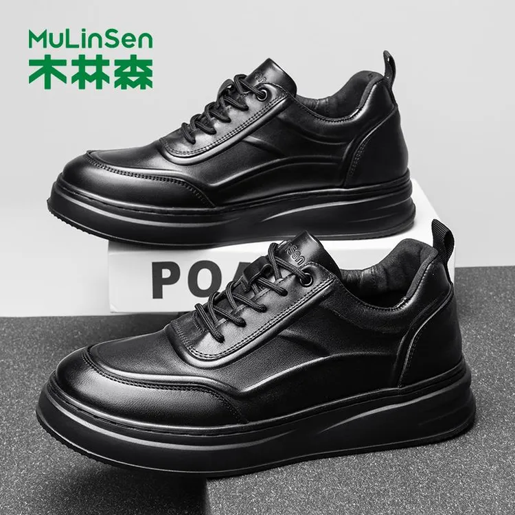 木林森男鞋正品真皮2025运动鞋正品秋冬款软面秋季新款软底