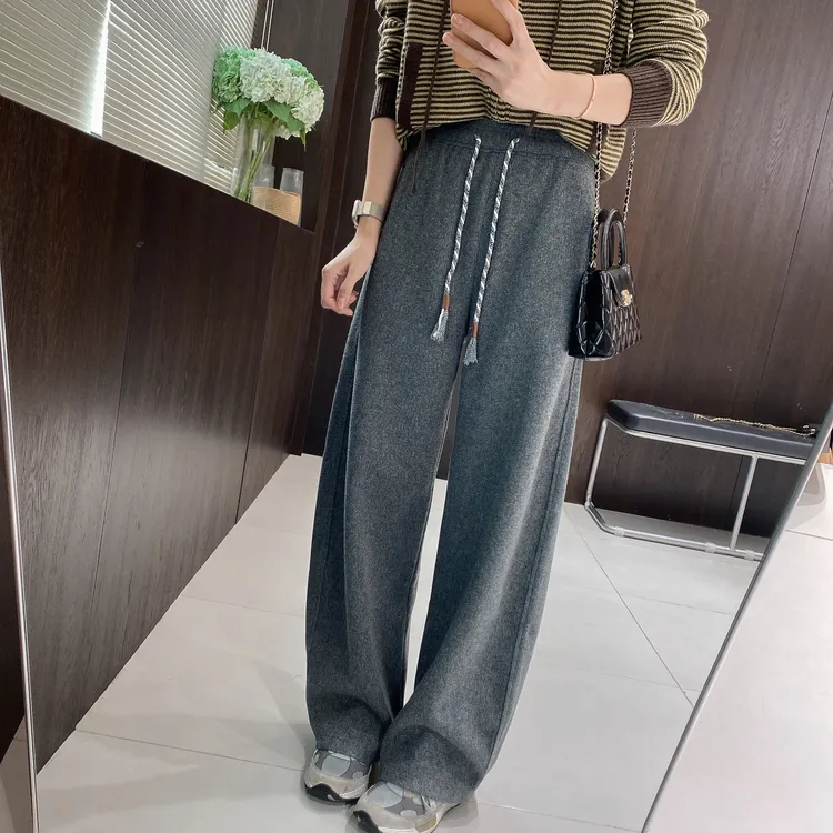 IMFLY金小金自制女装 加绒休闲裤DYK2885秋冬休闲纯色松紧腰卫裤