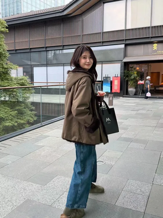 温柔瑶-Ersan冬季新款#“100兔毛皮草派克”双面穿连帽外套#61588