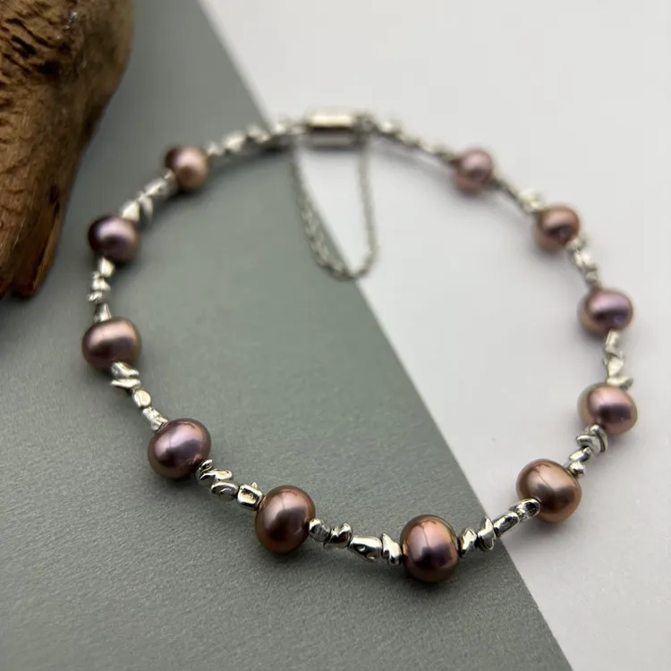 淡水珍珠手链 碎银子设计款 点位5-6mm 手围16