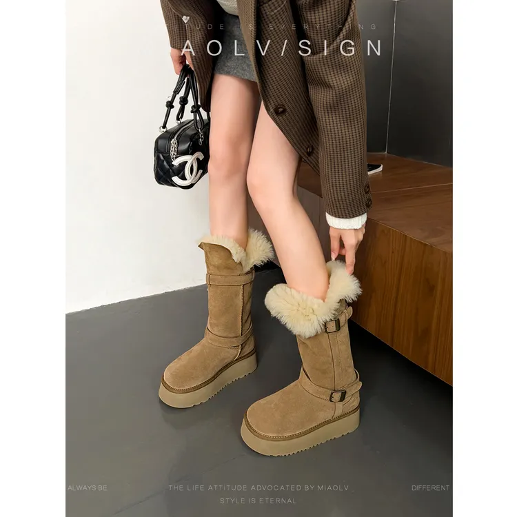达人专属「妙侣」飞行日记羊皮毛一体雪地靴女冬厚底加绒保暖靴