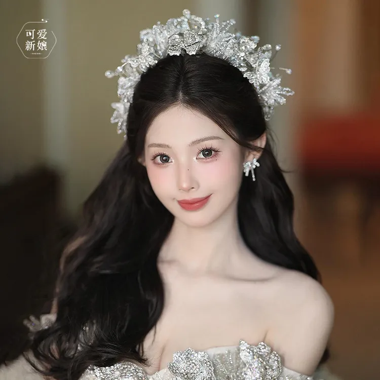 法式新娘主婚纱重工水凝胶手作皇冠头饰公主王冠精致发饰BH6560