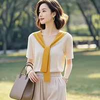 轻熟气质洋气色短袖上衣2025年女装夏通勤新款高级感设计感系带