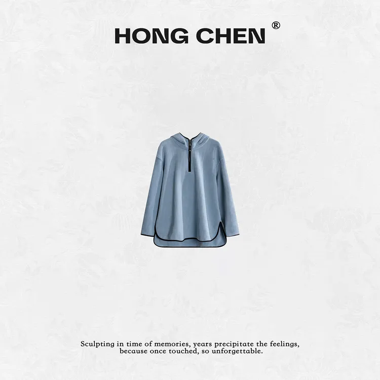 【虹辰】高端时尚百搭设计感拉链连帽宽松款摇粒绒高级卫衣-HC2085
