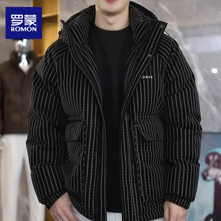 罗蒙冬装潮牌纯色休闲痞帅高级感羽绒服男装时尚店主风短款外套男