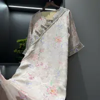 【粉黛映夏】中式复古斜襟盘扣传统改良花卉夏季宽松气质连衣裙2858