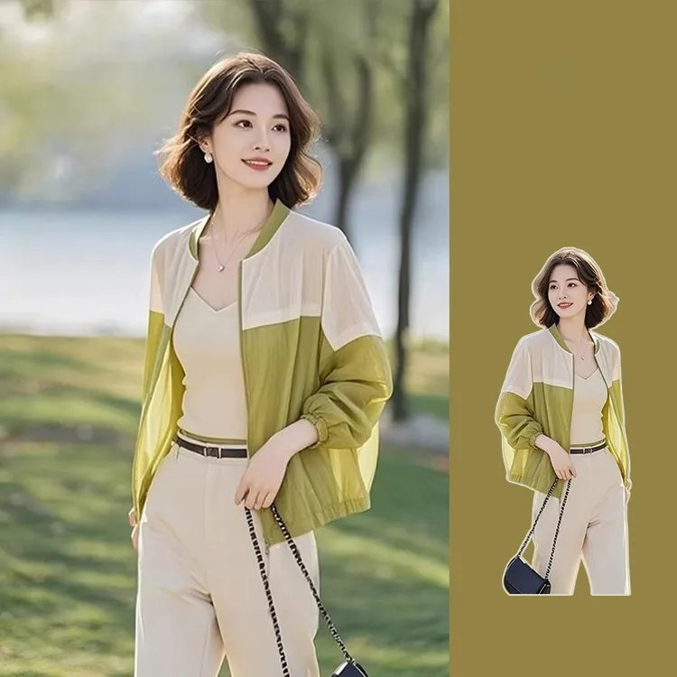 春夏独特别致撞色复古防晒外套女设计感小众韩系休闲宽松长袖上衣