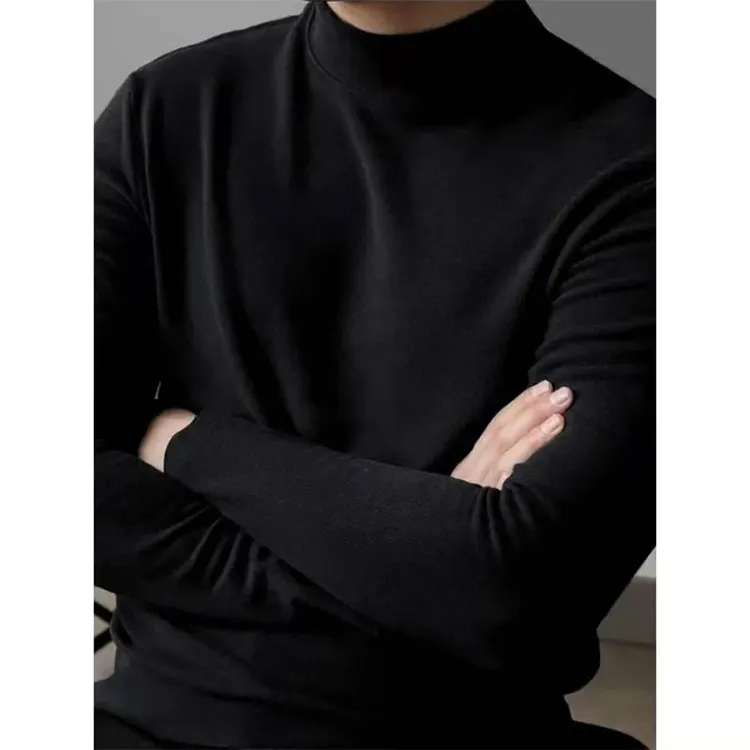 秋冬韩版修身潮流内搭双面德绒T恤ins半高领半高领打底衫男