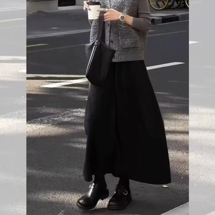【毛呢花苞裙】-2025秋冬显瘦高腰宽松常规中长款ins韩版花苞裙