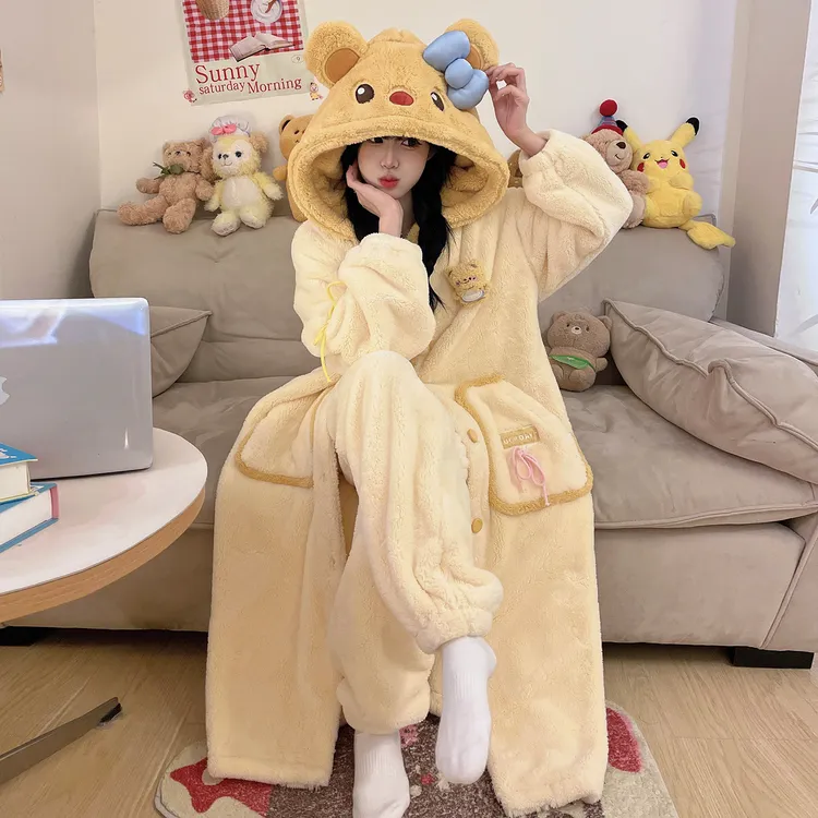 秋冬季睡衣女款爆款2025新款珊瑚绒法兰绒加绒加厚睡袍家居服套装