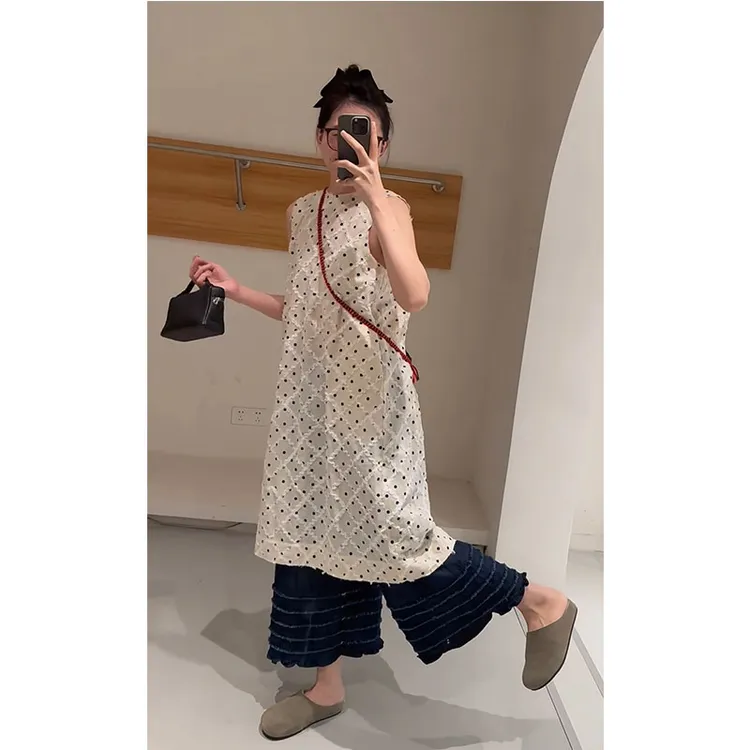 夏季温柔系穿搭女2025新款时尚设计中长款背心连衣裙阔腿裤两件套