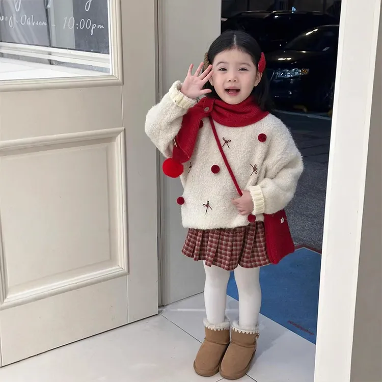女童冬季圣诞毛衣半身裙套装女宝冬装加厚保暖儿童新年拜年服童装