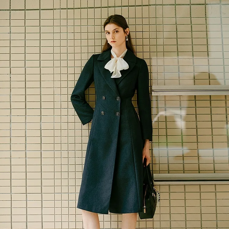 【晨粉专享价】复古100%羊毛双排扣毛呢大衣25年赫本风MOGD04WLC040