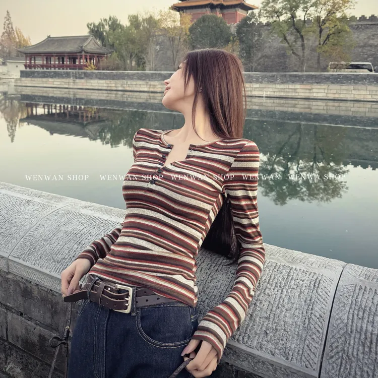 【胶片定格】条纹针织衫女秋冬内搭打底T恤