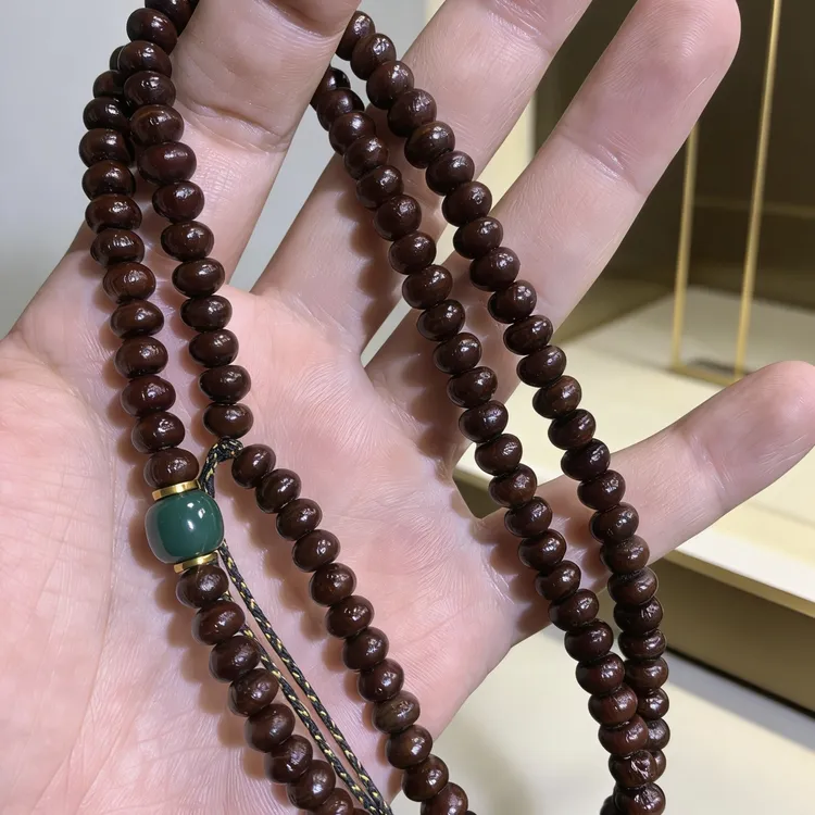 紫金钵盂菩提手持长串搭配雪巴琉璃文玩配饰念珠整条文玩长串