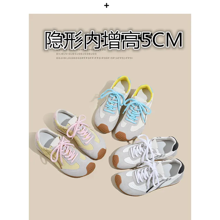 幂幂同款~5cm内增高真皮德训鞋女新款丑萌复古休闲运动鸳鸯阿甘鞋