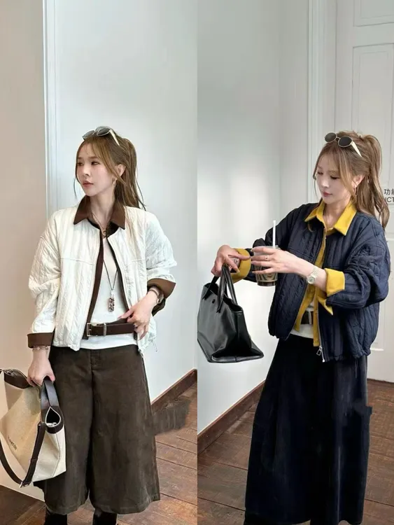 924-1韩版撞色拼接翻领棉服外套新款巨好看百搭显瘦外套