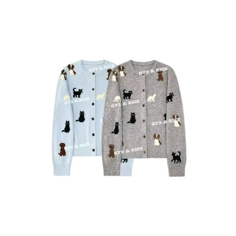 072 & RICE【趣味乐园】100绵羊毛 秋冬休闲圆领针织开衫 A-32XN05