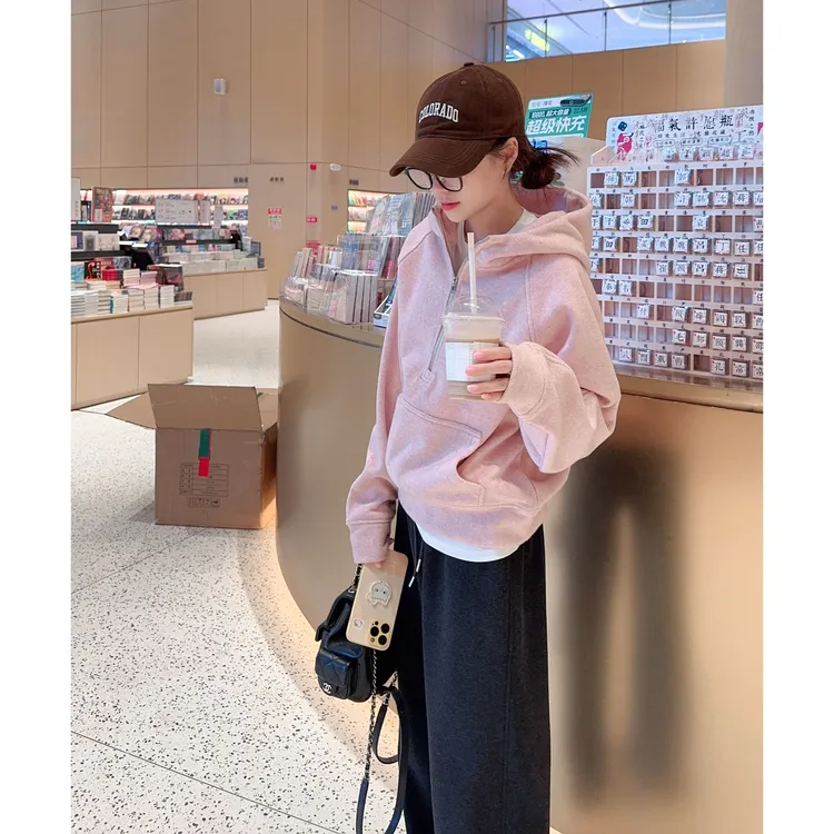 【1218半拉毛巾绒外套】张凯凯中版型加厚舒适时尚女装连帽半拉外套