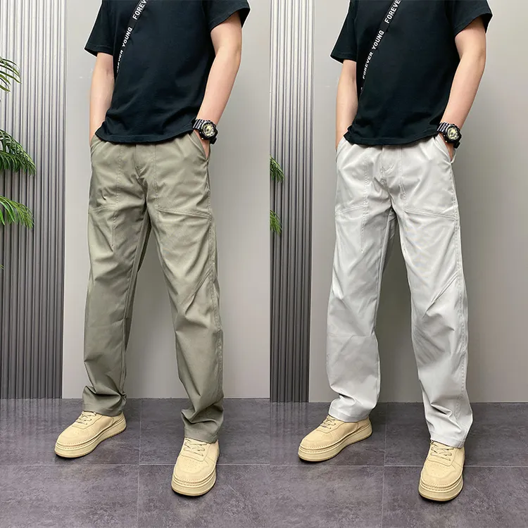 秋季新款宽松直筒痞帅潮流拼接男士休闲裤弯刀裤百搭纯色阔腿裤男