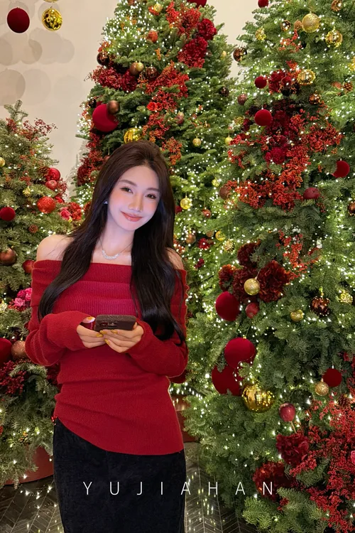 YUJIAHAN「圣诞礼物」升级版羊毛兔绒一字肩修身针织衫毛衣长袖上衣