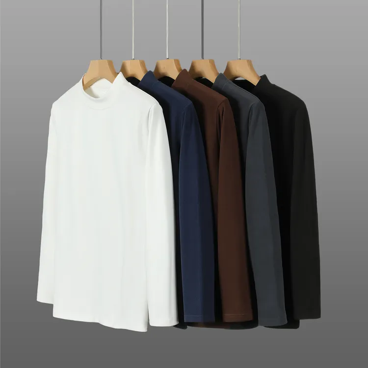 2025新款双面德绒自带胸垫磨毛半高领男女款修身款打底衫男士秋冬