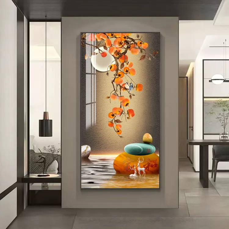 新中式玄关装饰画2025新款入户过道挂画轻奢高档带灯画正对门墙画