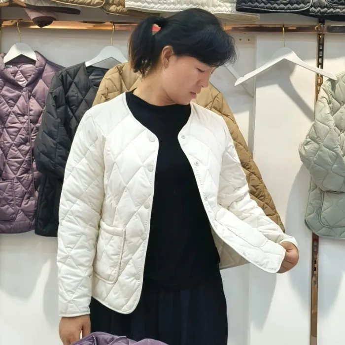 显瘦棉袄便服内胆外套超轻上衣格子百搭纯色无领修身棉袄中老年女