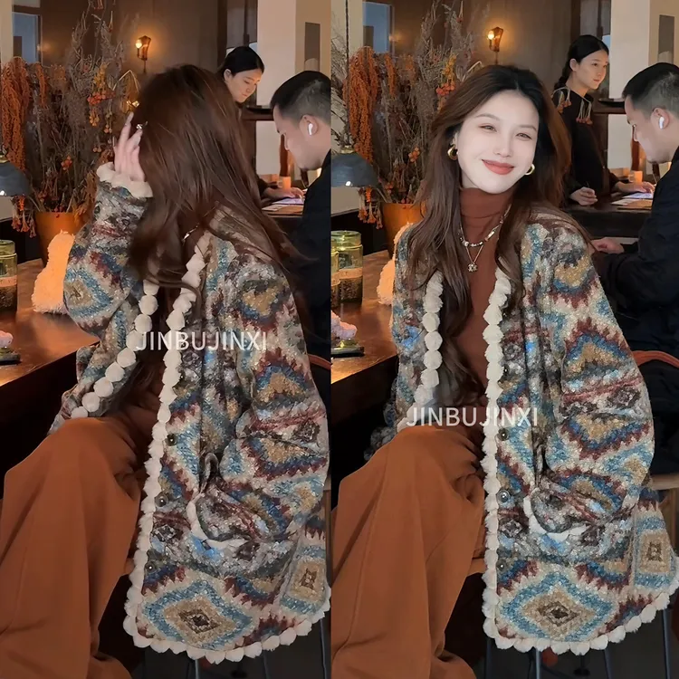 秋冬搭配一整套费尔岛复古宽松慵懒羊羔毛外套休闲阔腿裤两件套女