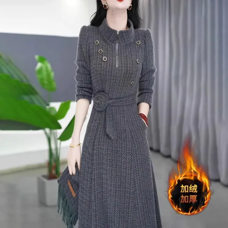 连衣裙2025新款女秋冬季十三行爆款气质妈妈轻奢高级感加厚配大衣