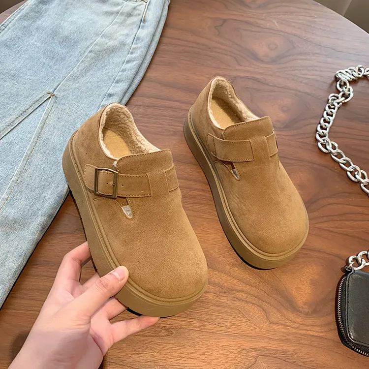 勃肯鞋女加绒二棉2025年秋冬新款厚底松糕一脚蹬乐福鞋全包博肯鞋