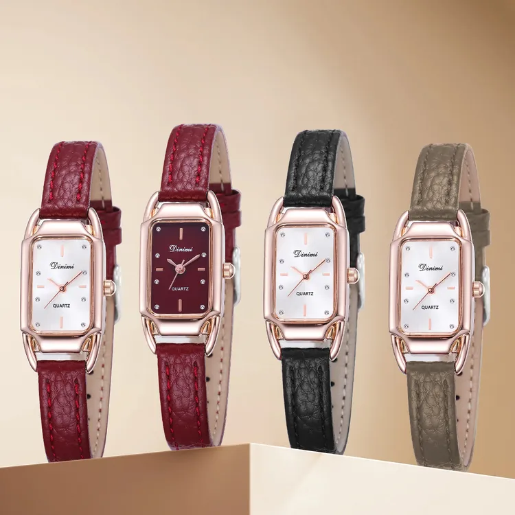 新款简约气质百搭复古精致轻奢潮流时尚真皮小方表防水方糖女表