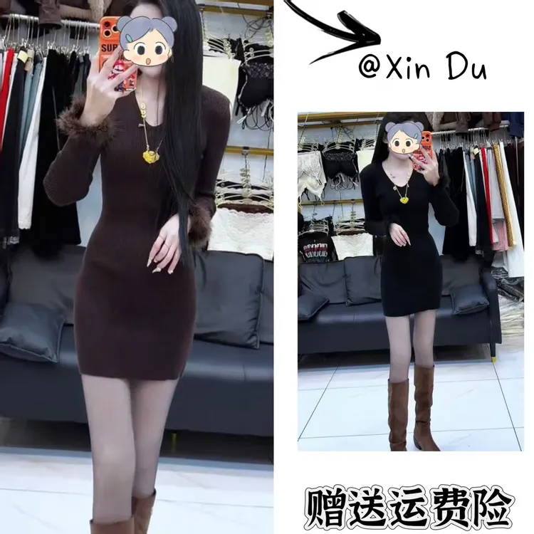 2025秋冬季新款时尚显瘦气质女士网红洋气连衣裙百搭款D24402